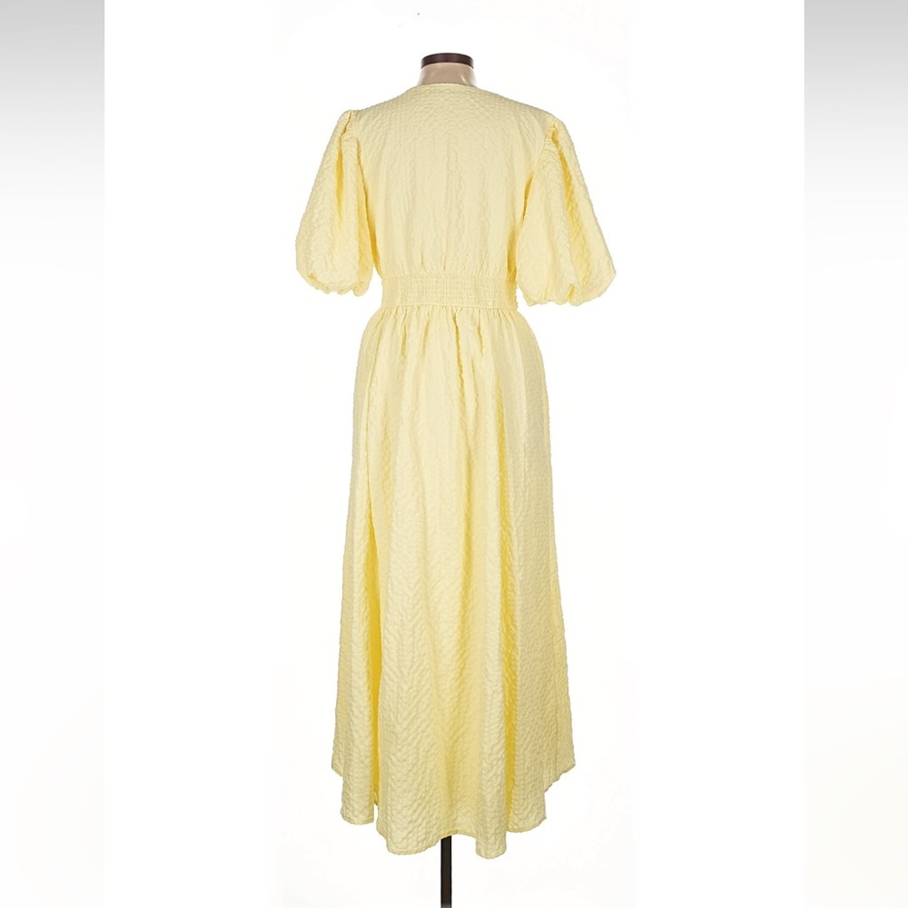 Abercrombie Yellow Tie Front Puff Sleeve Textured Maxi Dress - Picture 3 of 3